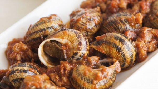 Caracoles en Salsa de Tomate Rosado Cocinados Escargot